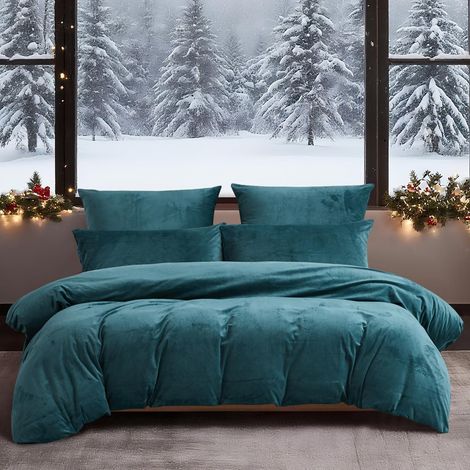 Winter Bettwäsche 200x200 cm Petrol, warm & kuschelig, 3-teilig mit Reißverschluss