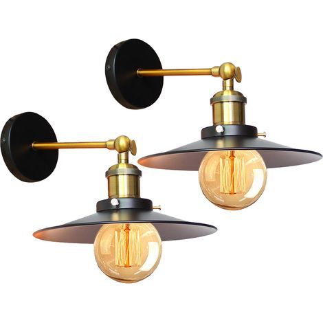 2 Pack Applique Murale Industrielle E27 22cm Lampe de plafond Vintage Plafonnier Luminaire Décoration Rétro Intérieure pour Salon Cuisine Couloir Chambre Café Bar Noir (1/4)