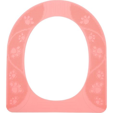 Housse de siège de toilette universelle quatre saisons, lavable, en Silicone, antidérapant, rose- (1/4)