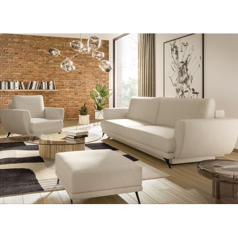 Ensemble canapé convertible simili cuirl beige Zora - 1 canapé 3 places + 1 fauteuil + 1 pouf (1/5)