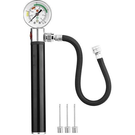 Pompe À Air Manuelle Avec Manomètre - Pour Ballons De Sport - Échelle Bar Et Psi Jusqu'à 1,4 Bar - Valve De Dépressurisation - 3 Aiguilles D'inflation - 1 Pièce