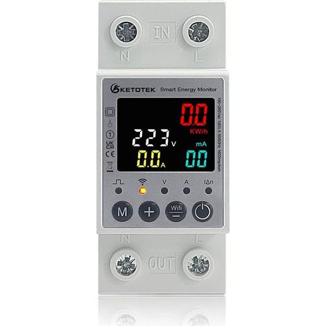Compteur Electrique Consommation Intelligent Compteur d'Énergie Numérique Monophasé AC 63A 220V Voltmètre Ampèremètre Rail DIN Télécommande sans fil (1/5)