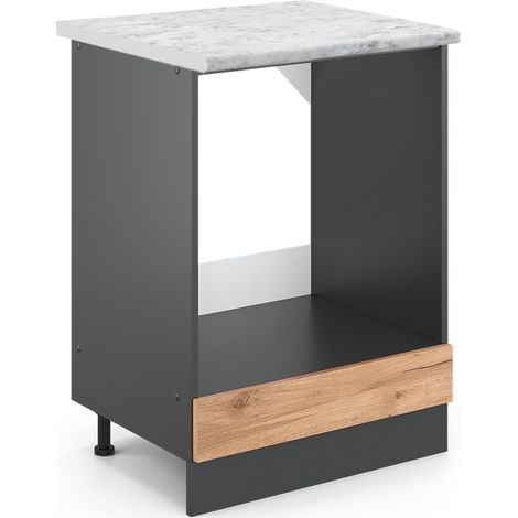 Herdumbauschrank R-Line, Goldkraft Eiche, 60 cm AP Marmor, Vicco
