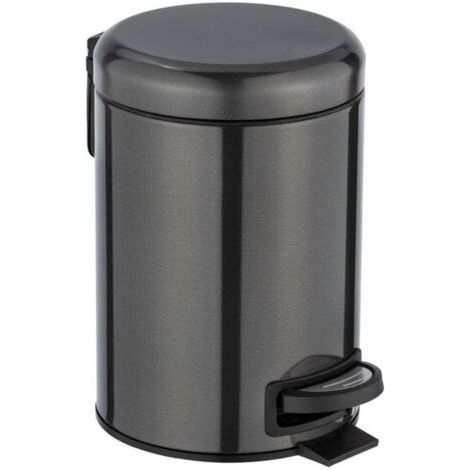 QORVA-Poubelle à pédale Leman, mini poubelle salle de bain, capacité 3L, acier inox, 17x25x22,5 cm, noir métallique