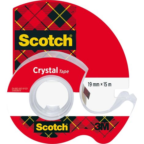 Scotch Crystal Ruban Adhésif Transparent, 1 Rouleau avec Dévidoir Manuel, 19 mm x 15 m - Ruban Adhésif Transparent à Usage Général pour l'Ecole, la Maison et le Bureau (1/4)