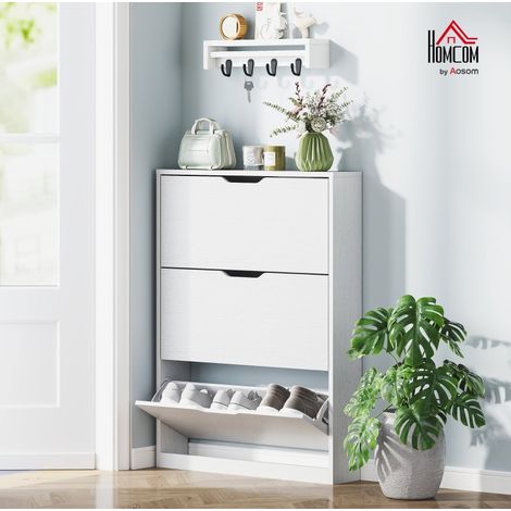 Zapatero de tablero de partículas blanco con 3 abatibles, ahorro de espacio 80 x 17 x 108 cm (1/5)