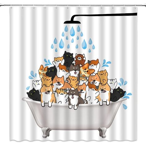 Filiyano-Rideau de douche à motifs animaux (chat et chien) pour baignoire et douche, idéal pour les enfants (garçons et filles), 180 x 180 cm (70 x 70