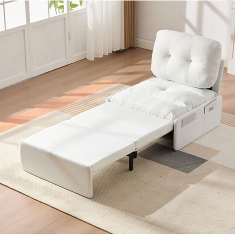 Fauteuil convertible 81.5x92x90 cm blanc en lin avec lit gigogne et poches de rangement (1/5)
