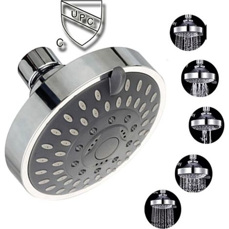 Pommeau de douche chromé orientable, Pomme de douche pluie ronde en acier tête de douche miroir face, (1/4)