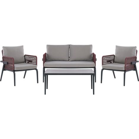 Muebles de jardín 4 plazas de metal gris negro borgoña sillones mesa Scaccia
