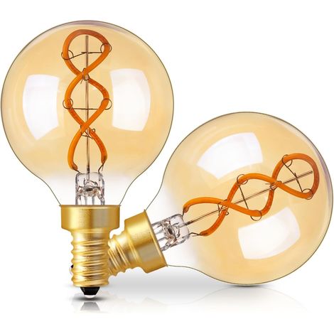 Lot de 2 ampoules LED à filament vintage E14, 3 W à intensité variable, petite ampoule à vis Edison SES, équivalent à une ampoule à incandescence de 25 W, blanc chaud 2200 K, verre ambré (1/5)