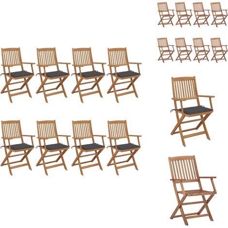 Klappbare Gartenstühle 8 Stk. mit Kissen Massivholz Akazie - Gartensaßsessel - Gartenstühle - Klappstühle - Holzstühle - Outdoor Möbel (1/5)
