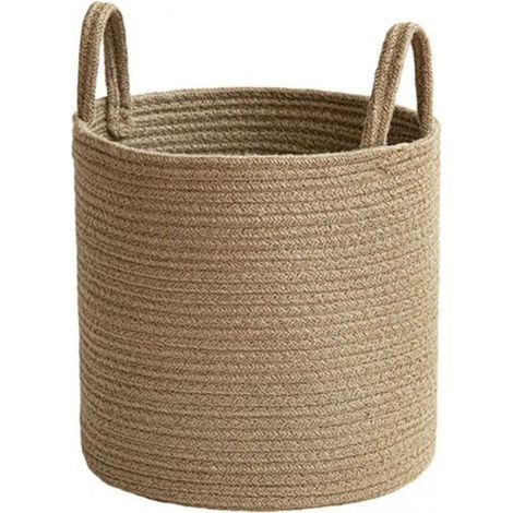 Runder Aufbewahrungskorb aus geflochtenem Seegras mit Jutegriffen - Runder Korb aus geflochtenem Seil, ideal zur Aufbewahrung von Schuhen im Eingangsbereich, Spielzeug im Spielzimmer und Wäsche. (1/5)