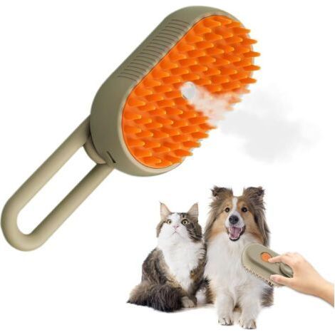 (Café)Steamy Brosse pour chat, Brosse Chien Chat à Vapeur, 3 En 1 Peigne De Massage En Spray Pour Chats, Brosse Vapeur Pour Chat Pour Massage, brosse de toilettage multifonction pour chat,1 cou (1/5)