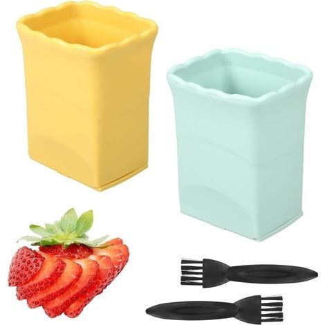 Coupe Fruits, 2 Pièces Coupe Fraise Press Cup Slicer, Acier Inoxydable Trancheuse de Bananes Fruits Trancheuse, de Fruits Multifonctionnelle Souple Trancheuse, Pour Bananes Oeufs (1/5)
