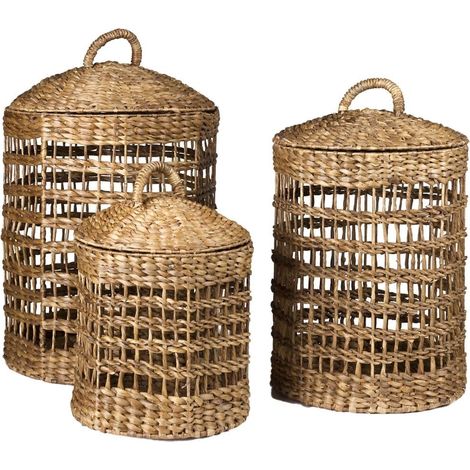 Set 3 ceste portaoggetti a cilindro in banano a trama intrecciata Mila (1/3)