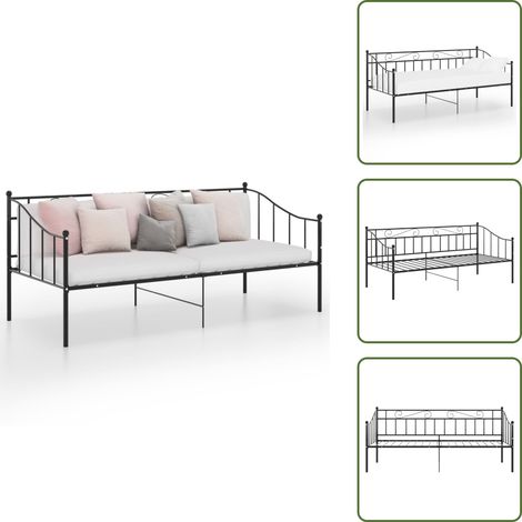 Cadre de canapé-lit sans matelas noir métal 90x200 cm - Canapé Convertible - Lit Invité - Lit Compact - Cadre Lit - Literie