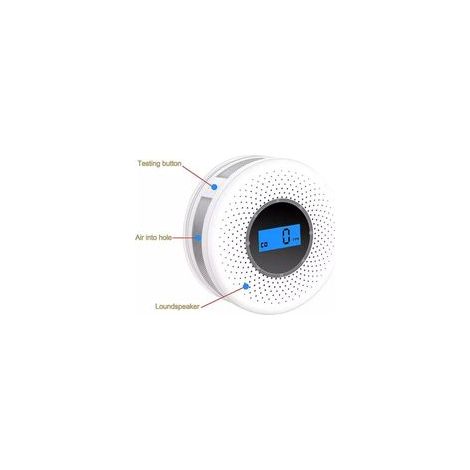 Détecteur de fumée et monoxyde de carbone 2 en 1 – Alimentation pile AA – Capteur électrochimique CO – Affichage LCD concentration CO - EN50291