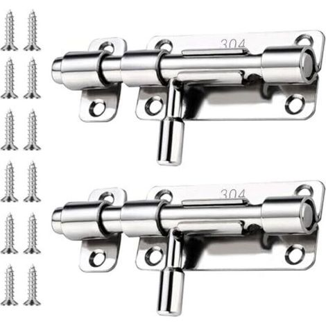 Verrous de porte, lot de 2, verrous coulissants, en acier inoxydable, antirouille et résistants à la corrosion, pour portes et fenêtres, couleur argent.
