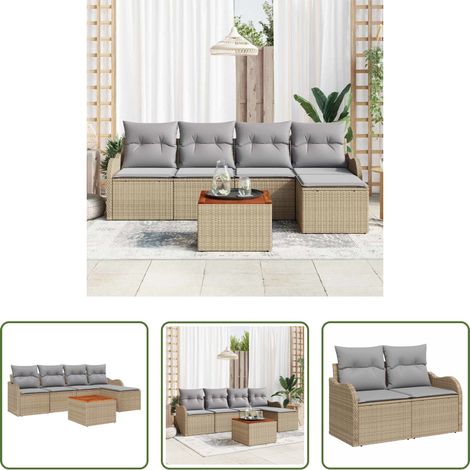 Gartenmöbel -  Gartensofa-set 6 pcs Beige und Hellgrau Poly-Rattan (1/5)