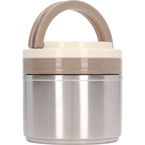 Boîte à porridge en acier inoxydable 304, récipient repas isotherme rond portable avec cuillère, 0,8L, couleur acier, pour étudiants (1/5)