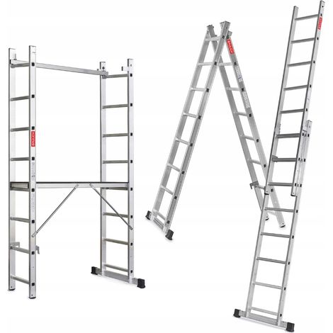 Échafaudage Aluminium 2x8 avec Plateforme de Travail – Échelle 3 en 1 Pliante