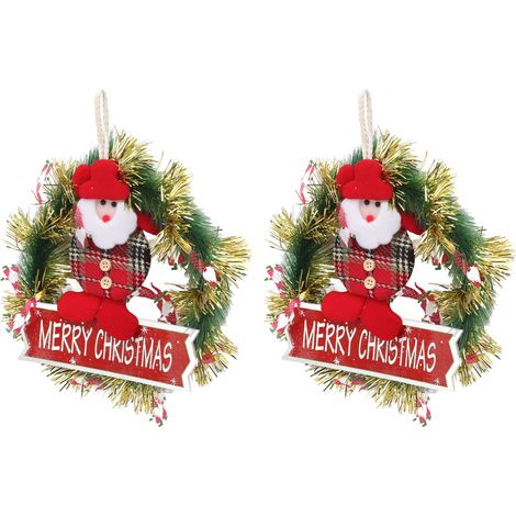 Lot de 2 couronnes de Noël Père Noël (27 x 27 cm) en plastique réutilisable, pour porte, fenêtre ou mur. (1/5)