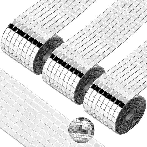 (100 x 4 cm, 3 rouleaux) 4800 pièces de mosaïque en verre argenté, mini-carreaux carrés, mosaïque miroir, loisir créatif pour boules disco (1/5)