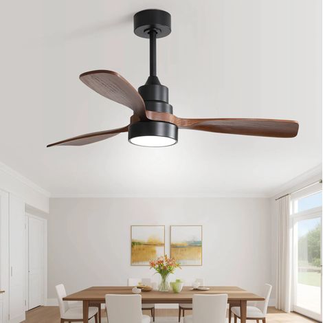 Deckenventilator mit Licht 122x122x36.5 cm schwarz Metall & Holz mit Fernbedienung und reversiblem DC-Motor (1/5)