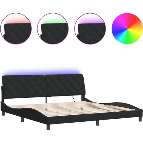 Lit double - lit simple - Cadre de lit avec LED noir 200x200 cm velours fr5276 - Maison La Vie (1/5)