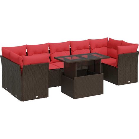 Maison Exclusive - Set Divani Giardino 8 pz con Cuscini Marrone Polyrattan Acacia (1/5)