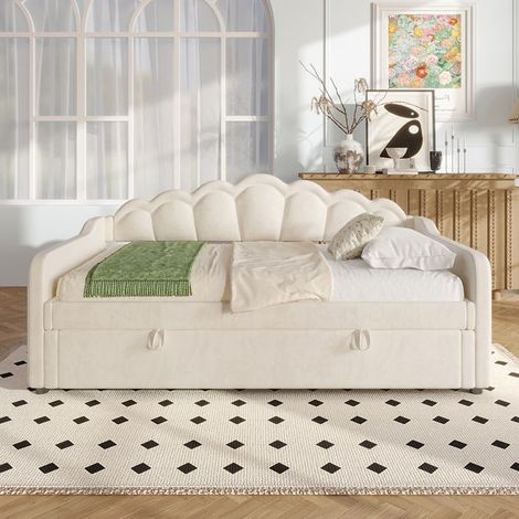 Canapé-lit 90x200 cm velours beige — lit de jour convertible avec coffre hydraulique et bandes LED (sans matelas) (1/5)