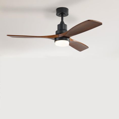 Ventilateur de Plafond avec Lumière et Télécommande – 3 Pales Bois – Moteur DC – 82 cm – 3 Températures – 6 Vitesses – Été/Hiver – Design Naturel-Noyer (1/2)