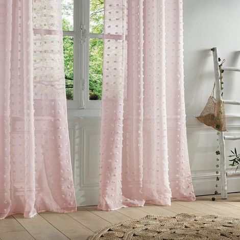 1 rideau voilage 140x240 cm rose, oeillets métalliques, polyester léger, pour salon ou chambre