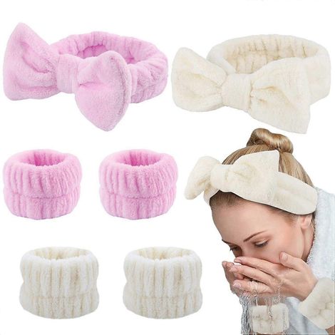 Ensemble de 6 pièces pour spa : bandeau et bracelet, accessoire de soin du visage pour le nettoyage, le maquillage et les soins de la peau. (1/5)