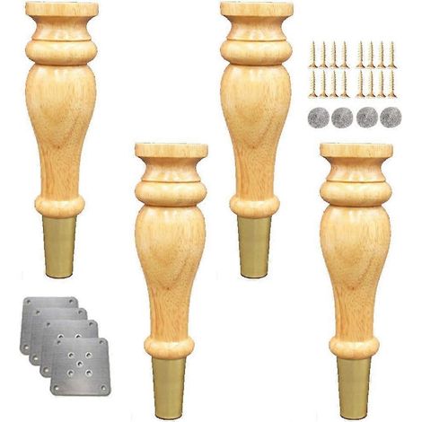 Quatre pieds de canapé en forme de gourde, pieds de meubles en bois massif, embouts en laiton, adaptés aux meubles TV, bureaux, meubles de cuisine, etc. Remplaçables (couleur noyer, 15 cm/5,9 pouces)  (1/5)