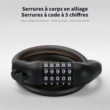 Antivol Chaîne Câble - 5 Chiffres 100000 Combinaisons - 120 Cm - Pour Vélo Et Trottinette Électrique - 1 Pièce (1/5)