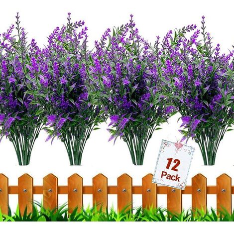 BelleRise - 12 bouquets de fleurs artificielles d'extérieur, pour jardin, porche, jardinière, maison, mariage, décoration de ferme (violet) (1/5)