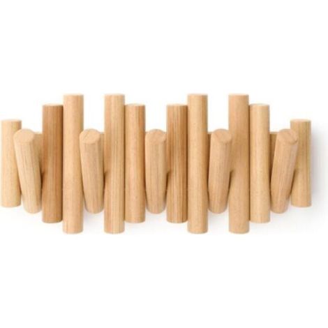 Porte-manteau mural en bois naturel avec 5 crochets – 37,1 x 16,5 x 4,4 cm – Design rustique et fonctionnel pour entrée, salle de bain ou couloir