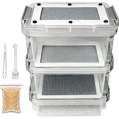Kit d'élevage de de farine – 3 couches de bac d'alimentation de à soie de 30 cm, boîte d'élevage de de maïs, contrôle d'hygiène optimisé, design ventilé Outil éducatif et amateur pour (1/5)
