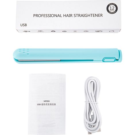 Lisseur 2 en 1 Mini Bleu, Fer à Cheveux USB Chauffage Céramique, Lissage et Bouclage (1/3)