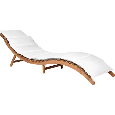 Sun Lounger with Cushion LUINO Acacia Wood Off-White (1/5)