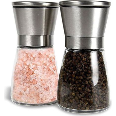 Moulins sel et poivre acier inox cuivre, set de 4 avec corps verre 160ml épices cuisine (1/5)