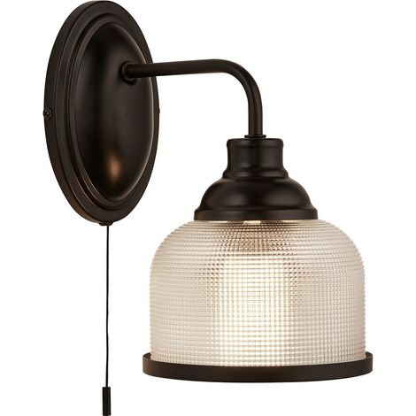 Searchlight Highworth Applique Murale, Métal Noir Mat, Verre Style Holophane (1/3)
