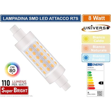 UNIVERSO SPARAC-R7S-8W-001 LAMPADINA LED R7S 8W TUBOLARE 78MM SMD 880 LUMEN 3000K 4000K-6500K - Colore Luce:Bianco Naturale (1/2)