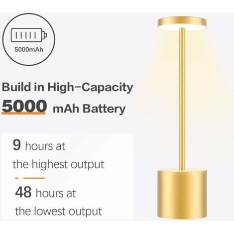 Lampe de chevet tactile sans fil, 5000mAh 2 PCS lampe de table rechargeable LED, 3 températures de couleur (1/3)