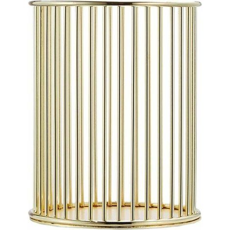 Portalápices redondo de metal duradero, porta lápices huecos, porta lápices dorado, porta lápices de hierro calado, organizador de papelería redondo metálico, contenedor - Dorado (1/4)