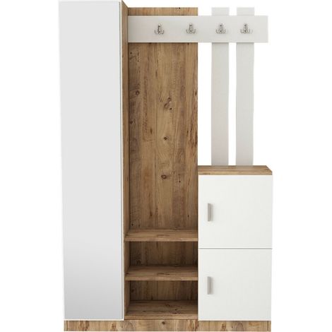 Guardaroba con 3 ante e 1 specchio Bianco e Naturale - MIROTA (1/5)