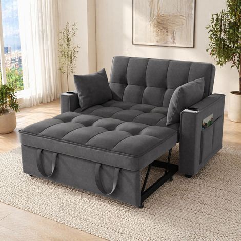 Sofá cama multifunción de terciopelo gris 137 cm OKMYHOME (1/5)