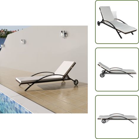 Sonnenliege mit Polster & Rollen Poly Rattan Braun - Sonnenliege - Gartenliege - Rattanliege - Poolliege - Relaxliege (1/5)